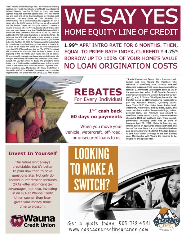 February Statement Insert Home Equity, Loan Rebates, Credit card The