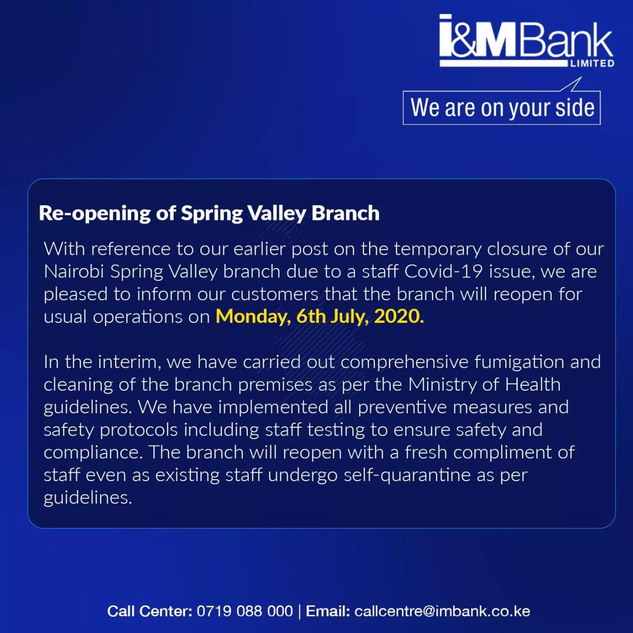 I&M Bank Spring Valley Branch Reopens Loans Kenya