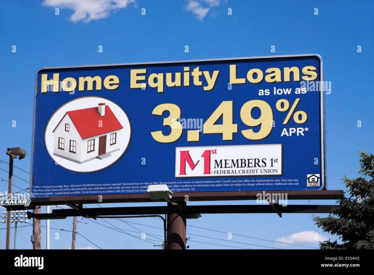 Billboard sign advertising home equity loans via Members 1st Federal
