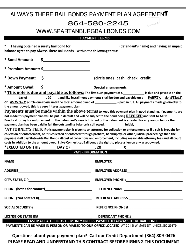 Bail Payment Agreement Form Fill Out and Sign Printable PDF Template